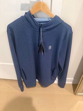 NWT. Old Barnwell. Holderness & Bourne. Men's Blue Hooded Pullover Sweater